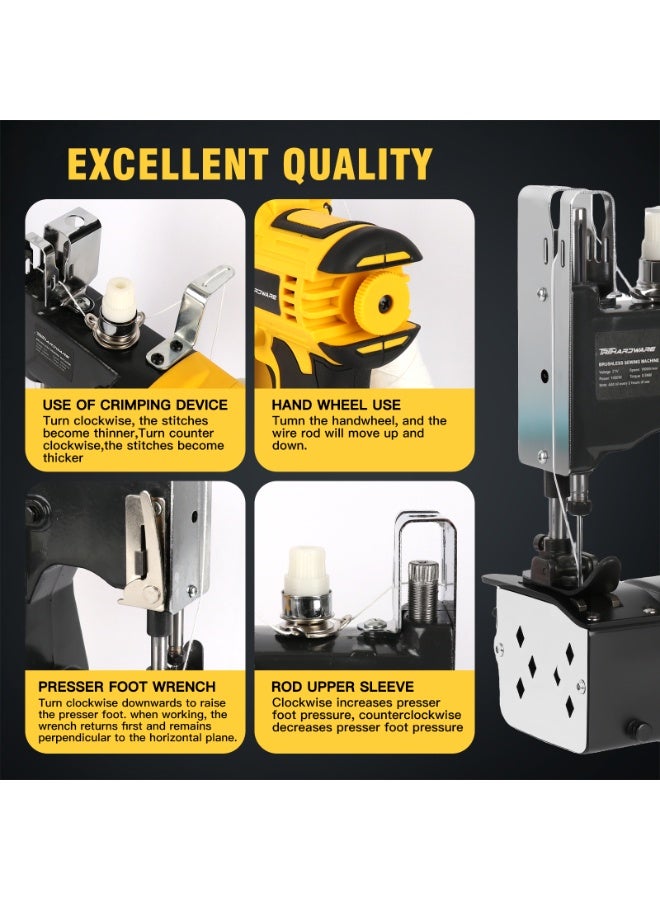 TriThardware 1000W Cordless Bag Sewing Machine with 2pcs Batteries, Portable Industrial Bag Closer, 2-Second Fast Sealingfor Woven PP/Canvas/Jute Bags, Factory &Farm Bag Stitcher-Yellow - Image 2